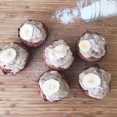 Nutty Date Muffins with Banana Icing